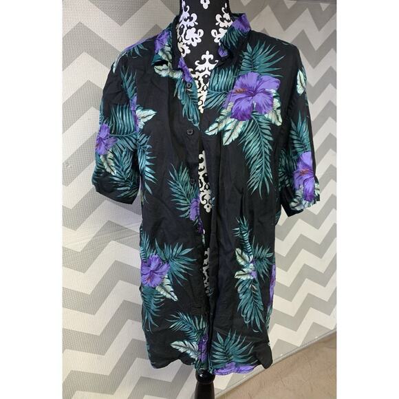Hawaiian Men’s Shirt Black Floral Slim Fit 2XL Beach Vaccation - Picture 1 of 6